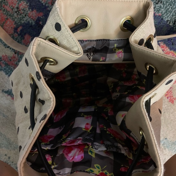 Betsy Johnson Polka Dot Pear Drawstring Backpack - Picture 3 of 5